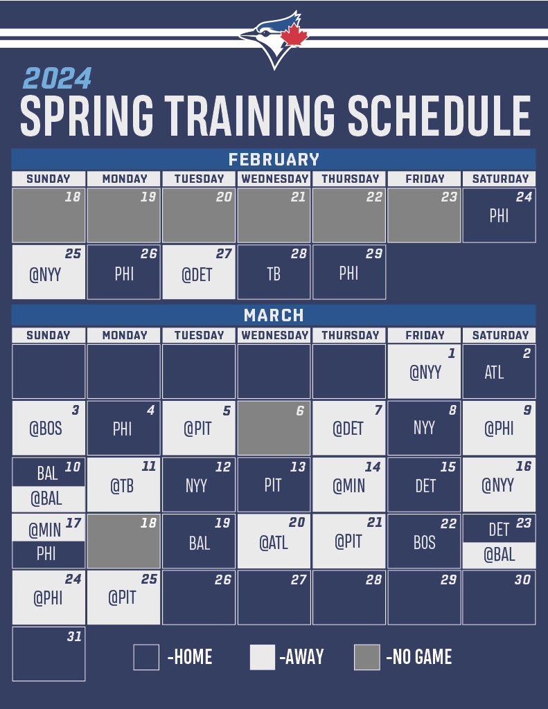 Toronto Blue Jays release 2024 spring training schedule