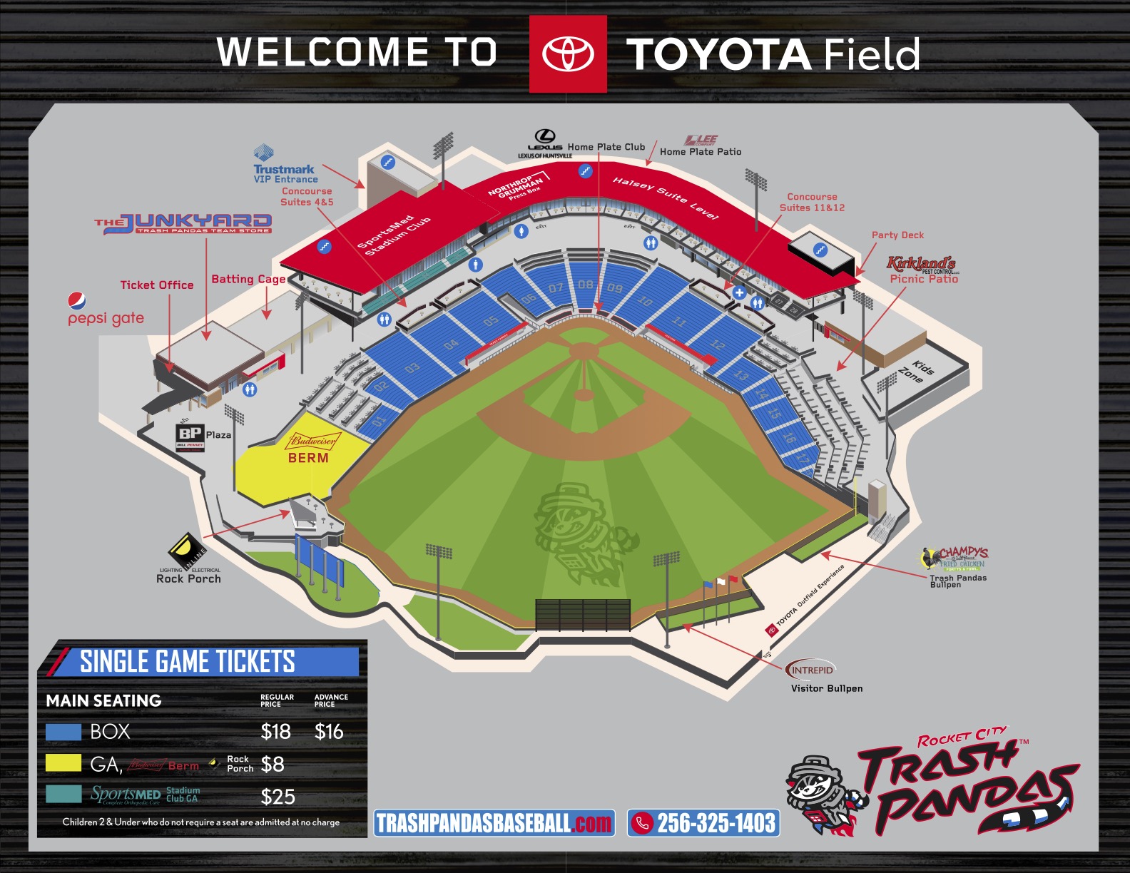 "Discover Toyota Field, the home of the Rocket City Trash Pandas, by visiting MLB.com."