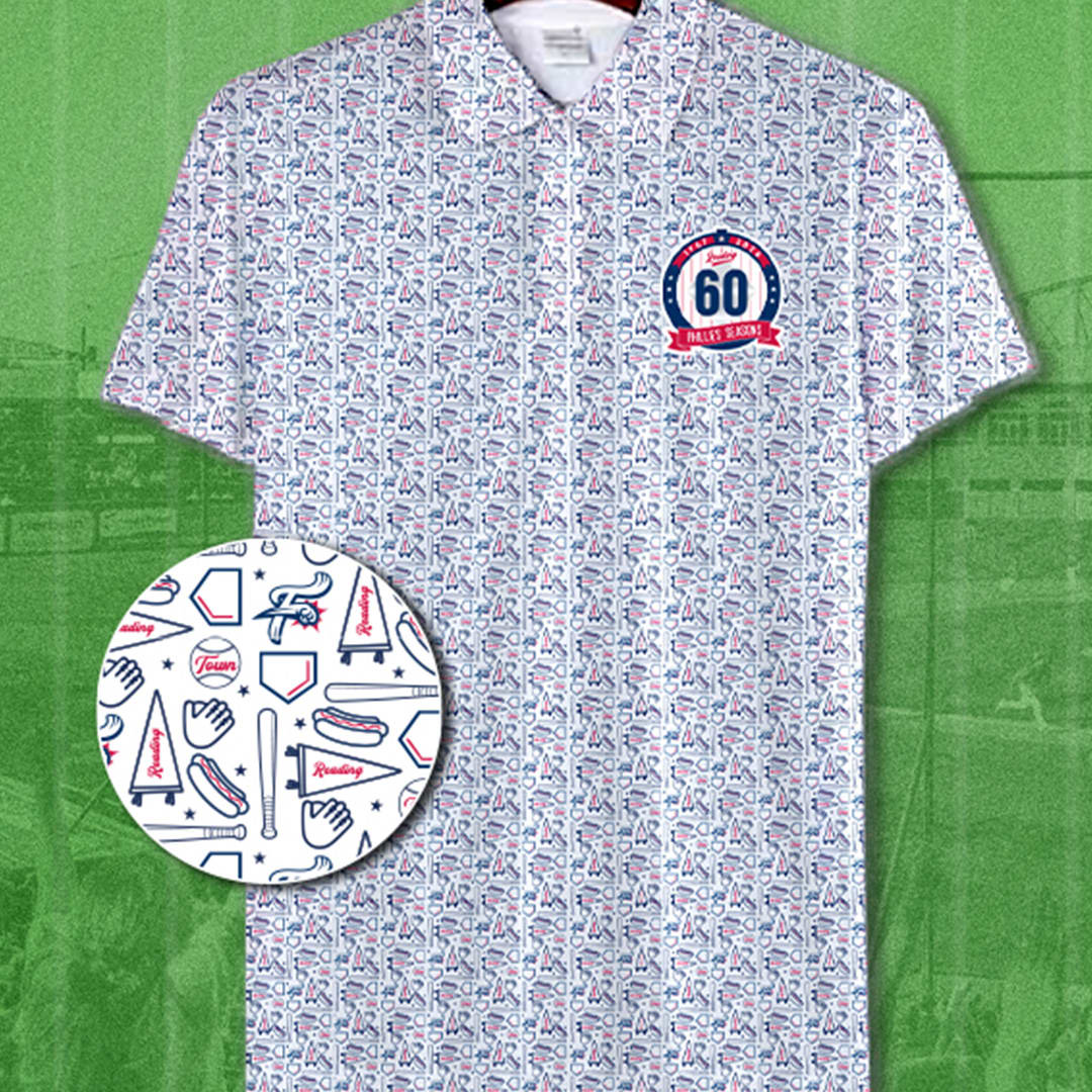 FEATURED GAME: Father's Day Golf Shirt Celebrating 60 Seasons of Phillies Affiliation (M3000, 18+) - Redner's Markets & Quick Stops, "Preferred Grocery Store of the R-Phils"