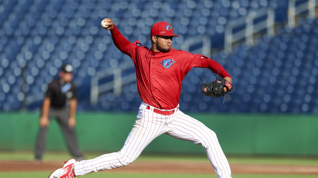 Phillies pitching prospect Brad Pacheco fires in a strike during a start for the Clearwater Threshers.