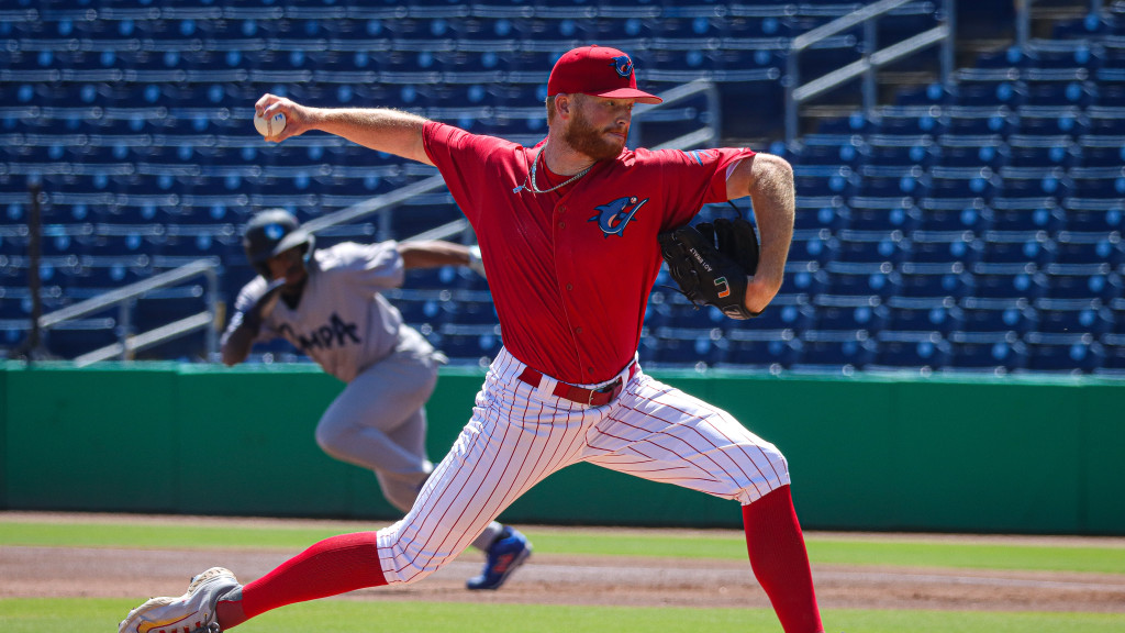 Phillies 8th-rounder Brian Walters deals a pitch during one of his 3.0 shutout innings against the Tarpons.