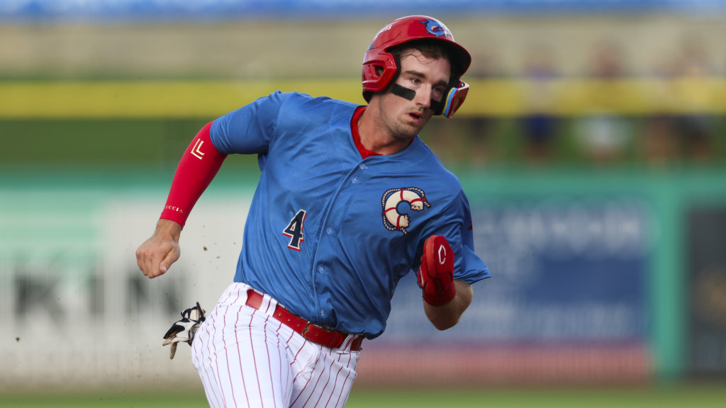 Phillies outfield prospect Jonathan Hogart speeds around the bases in a win for the Clearwater Threshers.