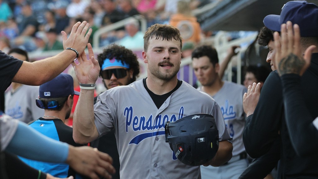 Brandon Compton hit his 21st Blue Wahoos homer in Saturday's win over the Biscuits.