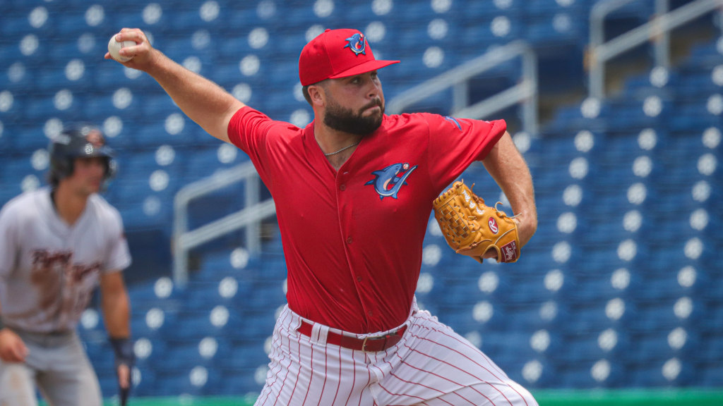 Phillies pitching prospect Tegan Cain fires in one of his three strikeouts out of the bullpen for the Threshers.