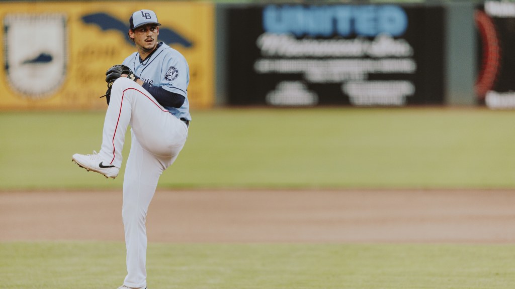 Zach McCambley works from the stretch against Omaha