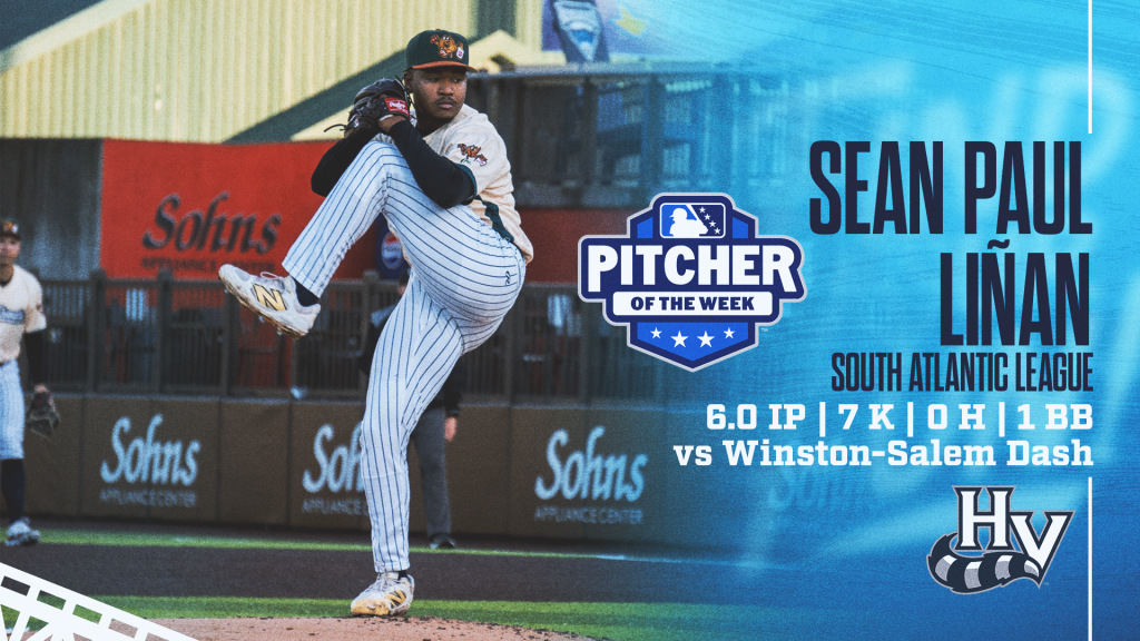 Sean Paul Linan was named SAL Pitcher of the Week after throwing six shutout innings against Winston-Salem.
