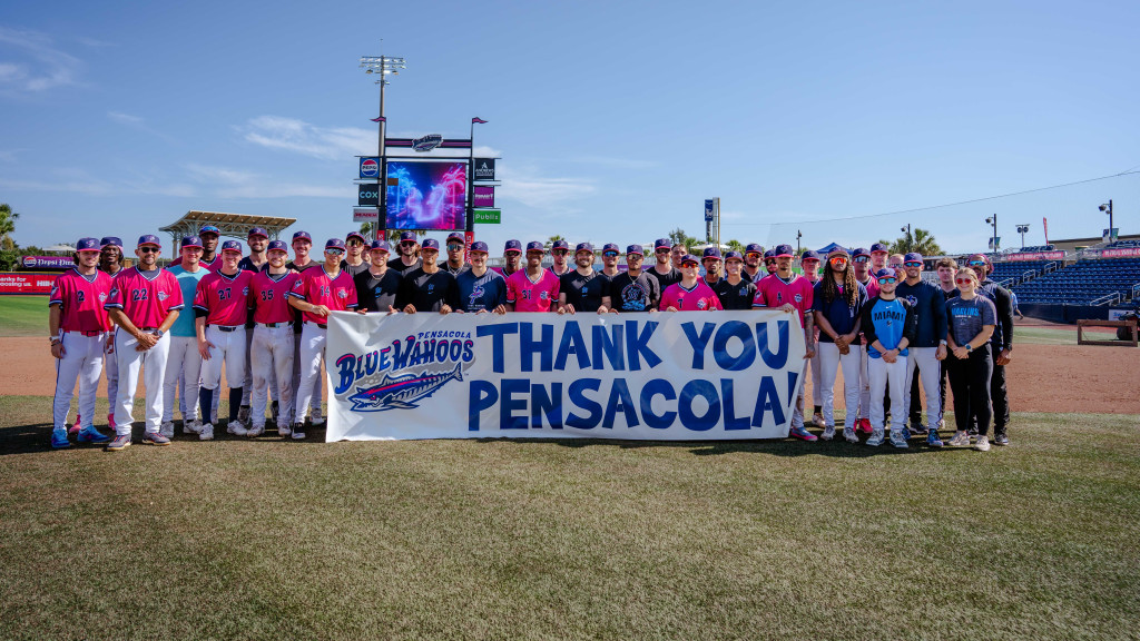 The 2026 Blue Wahoos team thanks fans following the Sept. 13 home game to end the final homestand of season.