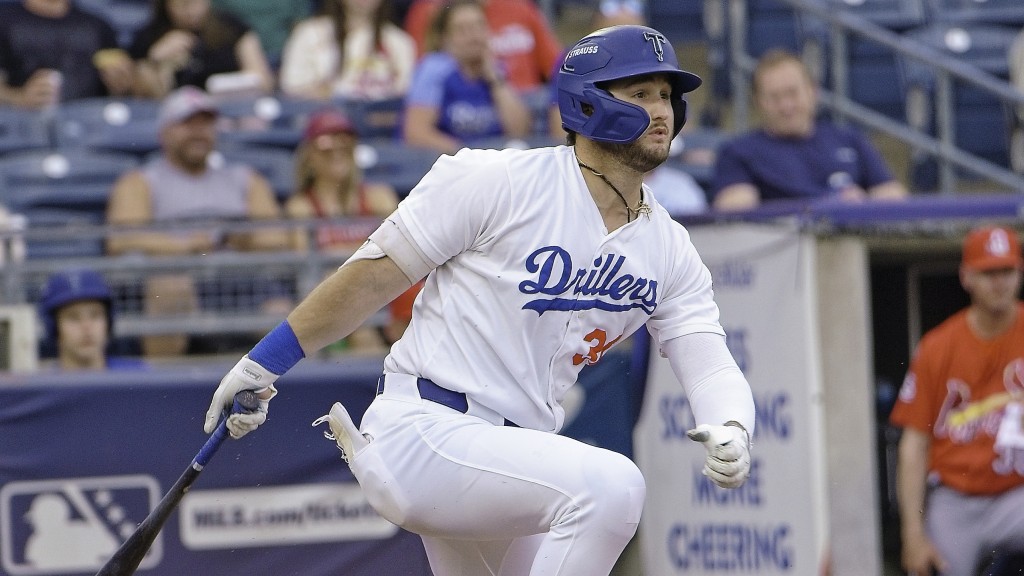 Joe Vetrano lines a single into right field in the fourth inning of Tulsa's loss to Springfield on Thursday night at ONEOK Field.