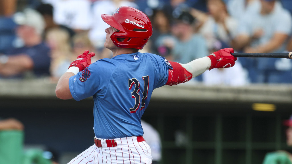 Phillies 13th-round pick Brayden Bakes admires a deep drive in his professional debut for the Threshers.