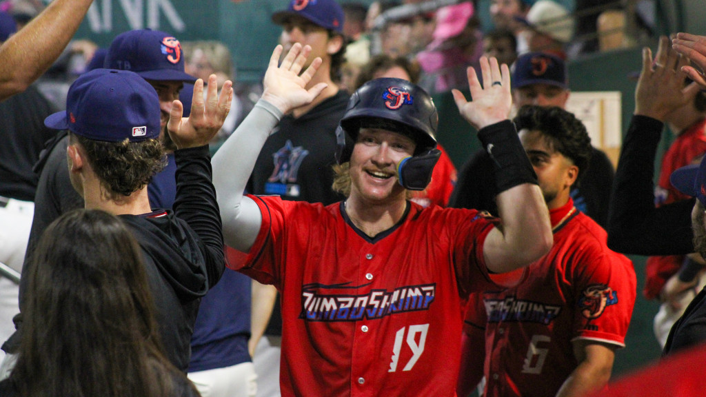 Garret Forrester matched a career-high with three walks while adding a double in Wednesday's win at Memphis. (Skylar Catherwood/Jacksonville Jumbo Shrimp)