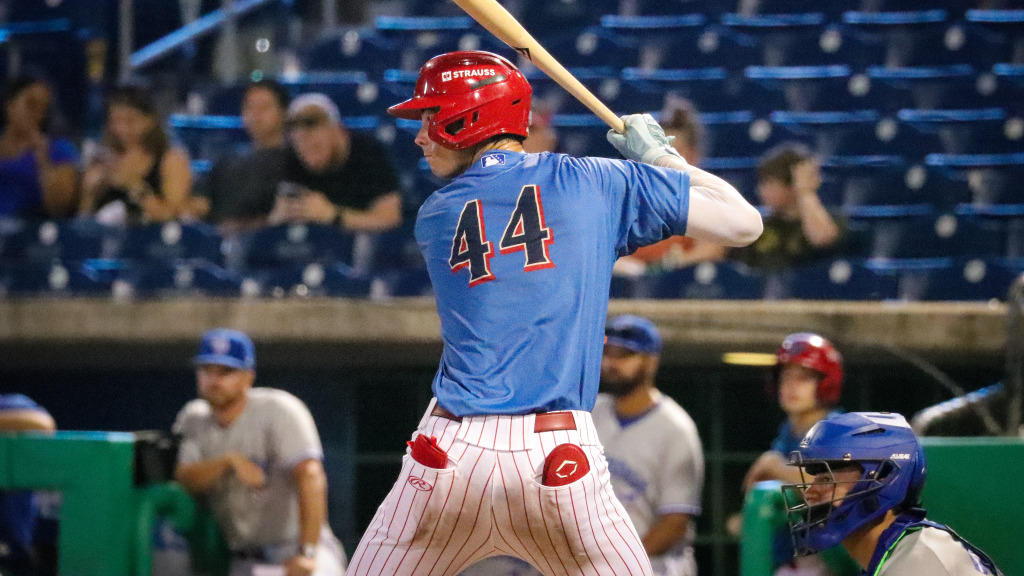 Phillies fifth-round pick Will Gasparino digs into the batters box in his debut season with the Clearwater Threshers.