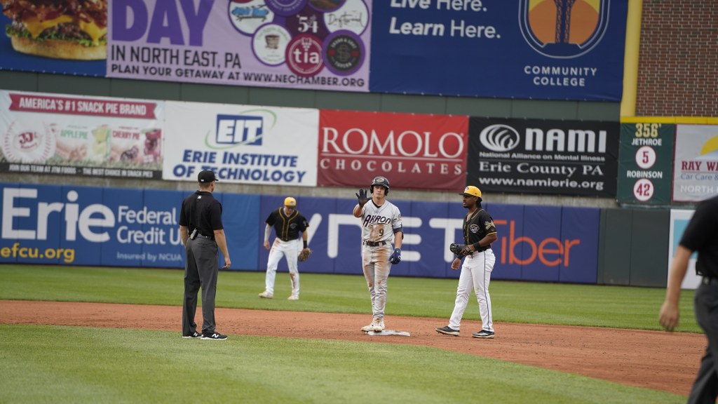 Luke Hill picked up two hits in Akron loss to Erie on June 9.