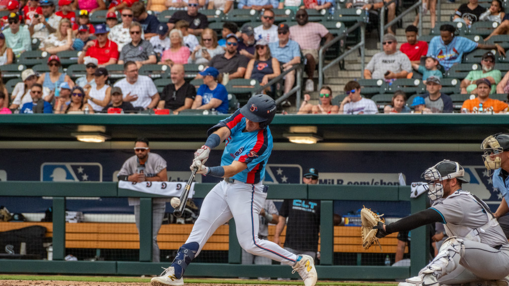 Jacob Berry went 2-for-3 with a double, three RBIs, three walks and two runs scored. (Wyatt Lucovsky/Jacksonville Jumbo Shrimp)