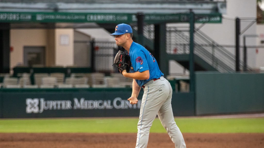 Phillies tenth-round draft pick Cole Gilley readies for a pitch in an relief appearance for the Threshers.