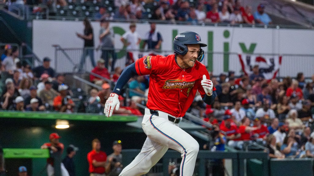 Andrew Pintar homered in Friday's loss at Charlotte. (Wyatt Lucovsky/Jacksonville Jumbo Shrimp)