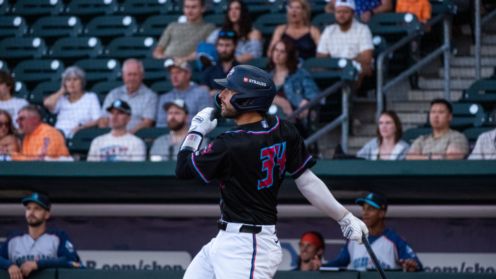 Joe Mack went 3-for-3 with a walk and RBI on Thursday at Durham. (Wyatt Lucovsky/Jacksonville Jumbo Shrimp)