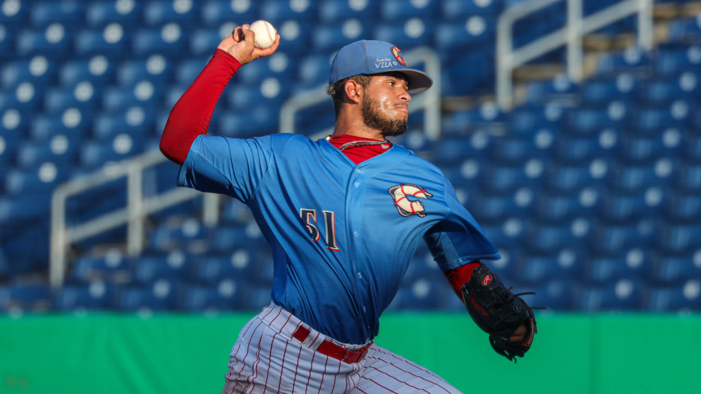 Phillies pitching prospect Brad Pacheco fires in a strike during a start for the Clearwater Threshers.