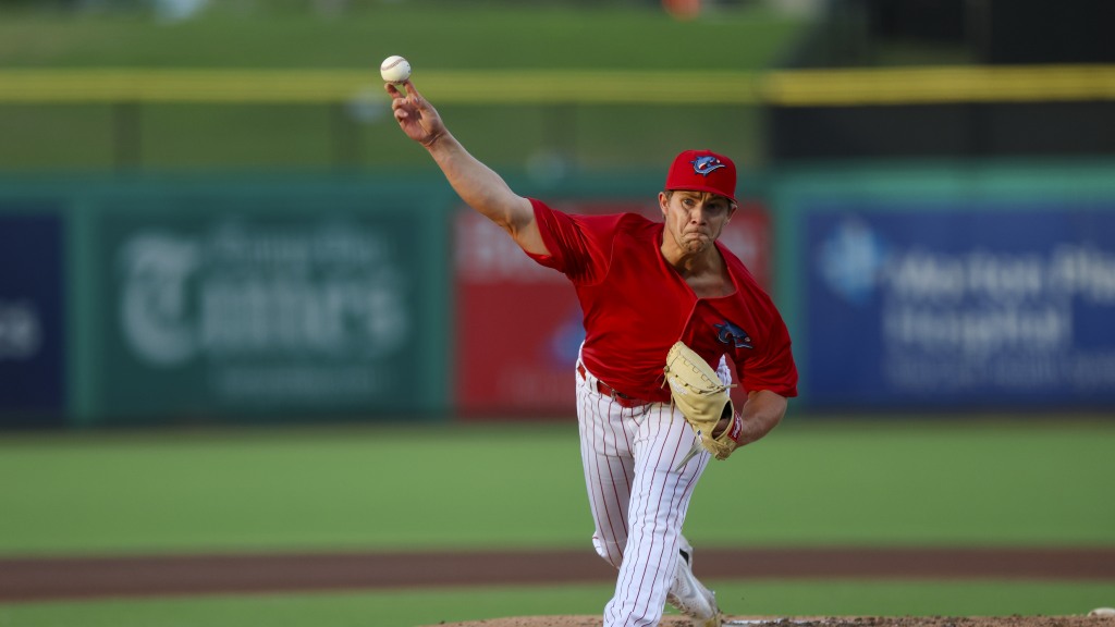 Threshers P Gage Wood faces a hitter from the BayCare Ballpark mound on April 9, 2026.