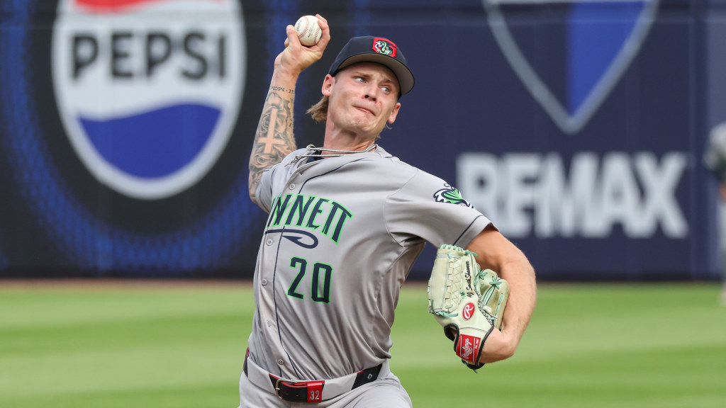 AJ Smith-Shawver threw 4.1 scoreless, four-hit innings for the Stripers in game one on Saturday at Toledo.