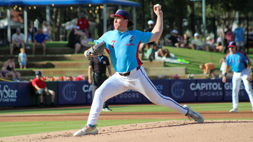 Justin King fires three scoreless innings in Jacksonville's 1-0 win over Gwinnett in their doubleheader split. (Skylar Catherwood/Jacksonville Jumbo Shrimp)