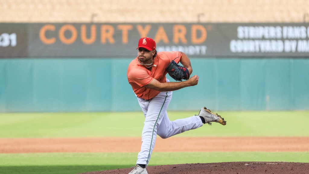 Victor Mederos threw 3.2 innings in his first start with the Stripers this season on Saturday.