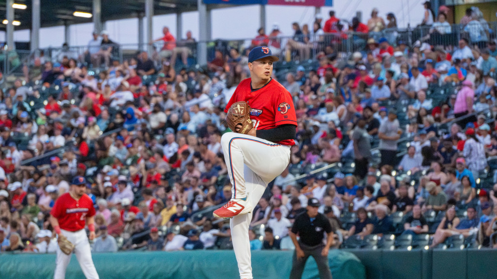 Bradley Blalock struck out a career-high 12 hitters in Saturday's win at Durham. (Wyatt Lucovsky/Jacksonville Jumbo Shrimp)