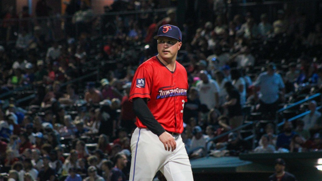 Bradley Blalock allowed three unearned runs and one walk over five innings while striking out eight Stripers to earn his first winning decision since May 2. (Photo Credit: Skylar Catherwood/Jacksonville Jumbo Shrimp)