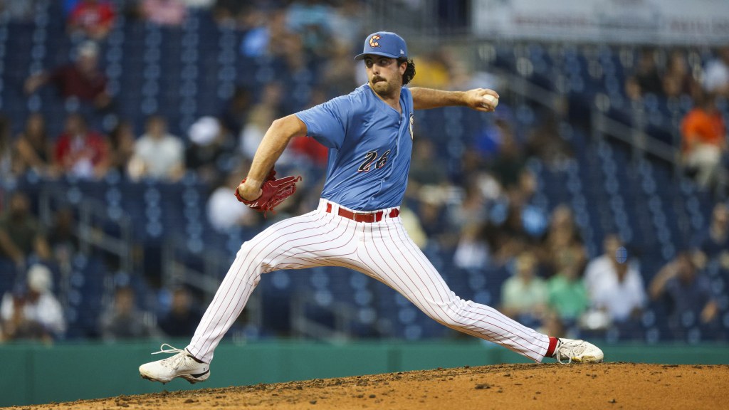 Phillies sixth-round pick James Tallon fires in a strike on the mound for the Clearwater Threshers.