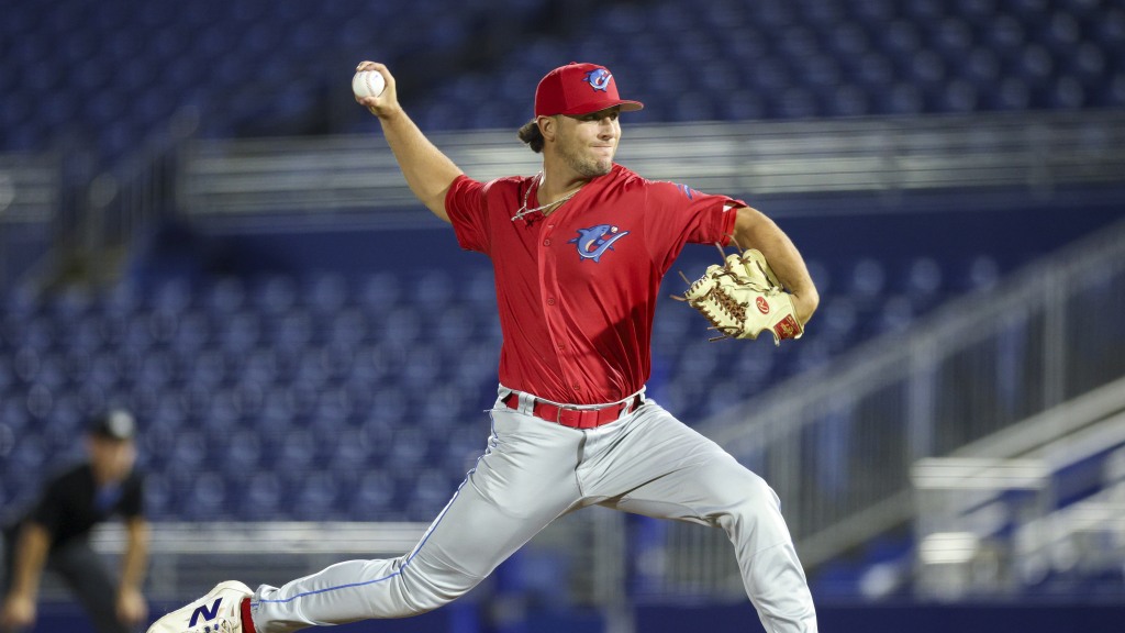 Phillies pitching prospect  Keegan Batka fires in a strike in a Threshers game