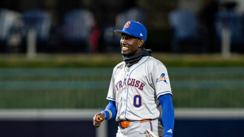 Syracuse shortstop Ronny Mauricio had plenty of reasons to smile as he homered three times to lead the Mets to a 12-3 win over the Worcester Red Sox on Tuesday night at Polar Park.
