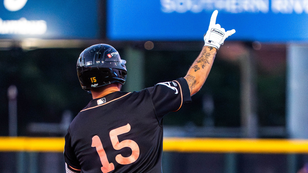 Jordan Groshans sent his 10th homer out of Synovus Park in game one.