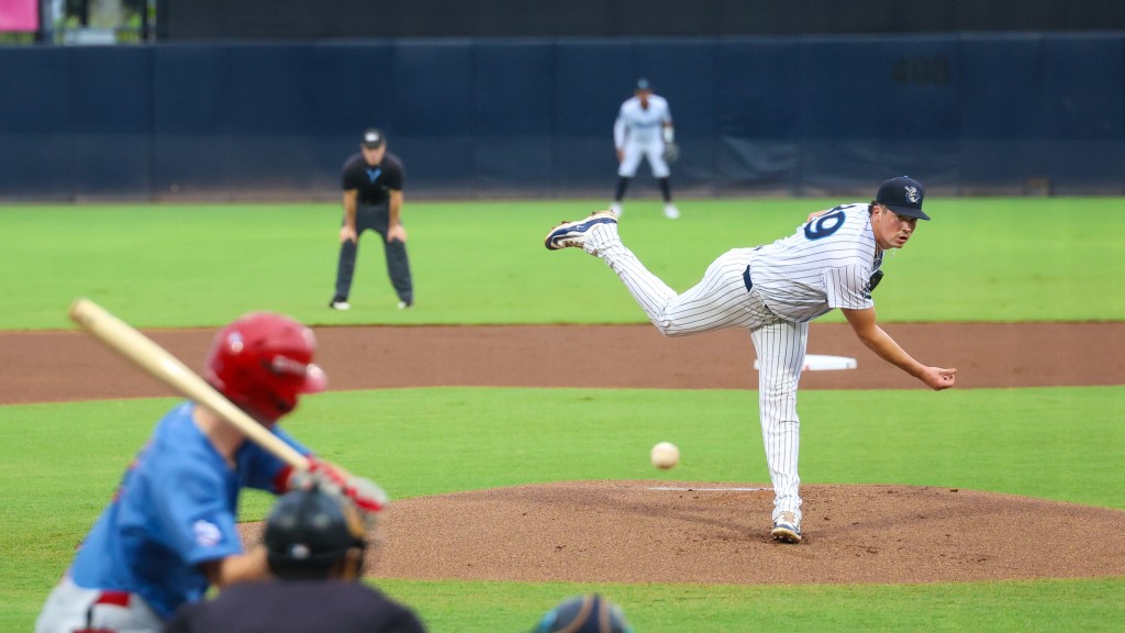 J.T. Etheridge fires home during Tuesday's game one win over the Threshers.