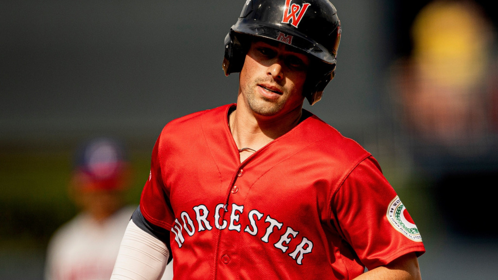 WooSox 2B Tyler McDonough rounds the bases after belting a solo HR off rehabbing Toronto pitcher Shane Bieber during Worcester’s, 7-4 win over Buffalo on Saturday at Polar Park.