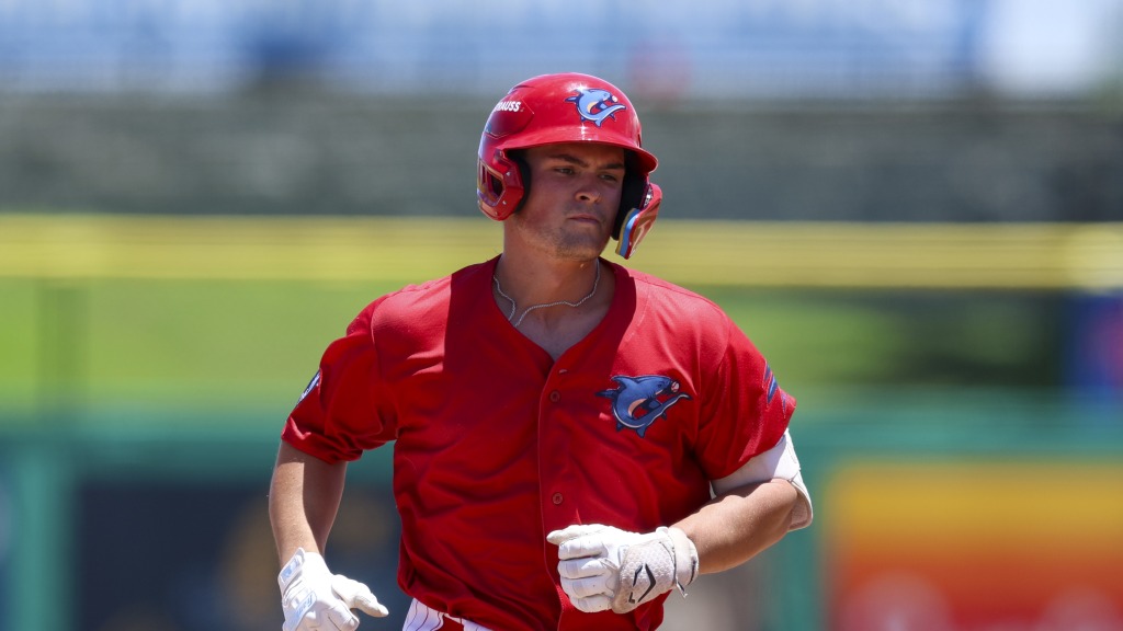 Phillies sixth-round pick Macon Winslow rounds the bases after his first career home run for the Clearwater Threshers.