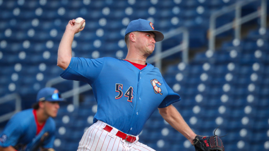 Phillies pitching prospect Cole Gilley fires in a strike as he works towards his seventh win of the season.
