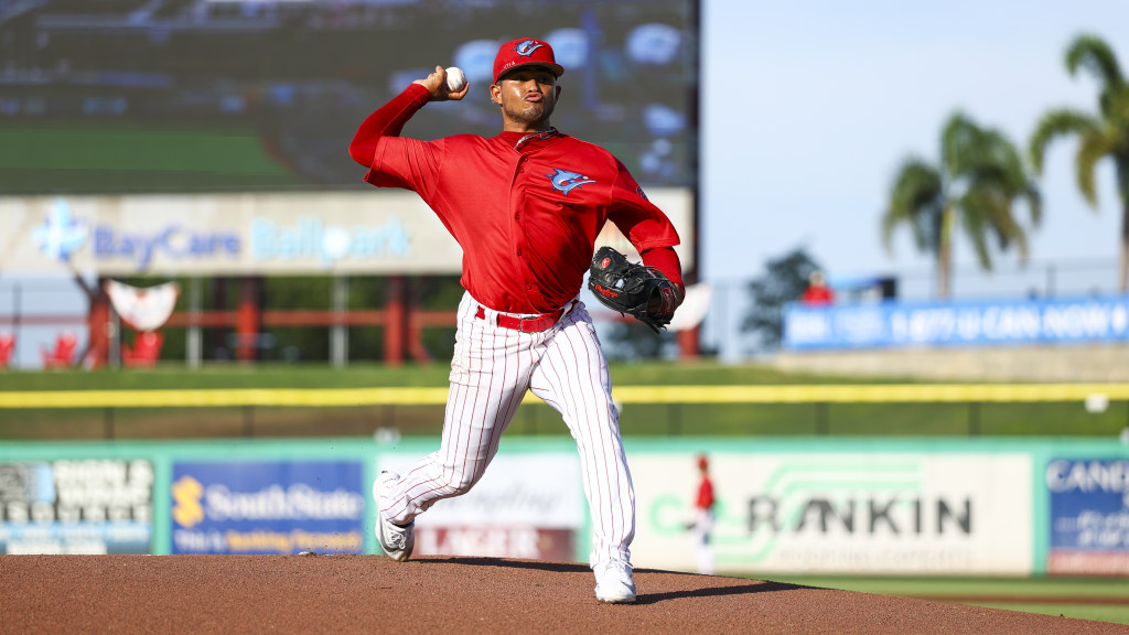 Phillies pitching prospect Brad Pacheco gets ready for a start while with the Clearwater Threshers.