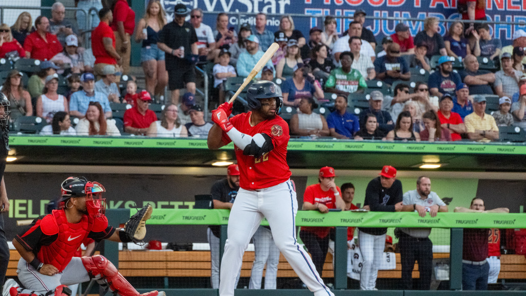 Deyvison De Los Santos homered during Saturday's doubleheader at Nashville. (Wyatt Lucovsky/Jacksonville Jumbo Shrimp)