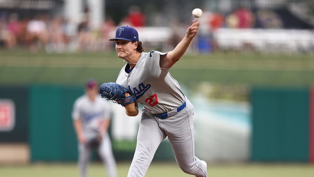 Adam Serwinowski struck out nine batters in six innings but Tulsa fell 8-0 to Arkansas on Friday night.