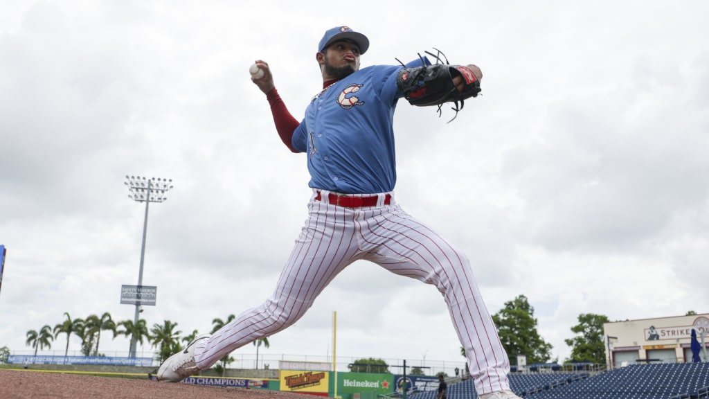 Phillies pitching prospect Brad Pacheco fires in a pitch during a start for the Clearwater Threshers at BayCare Ballpark