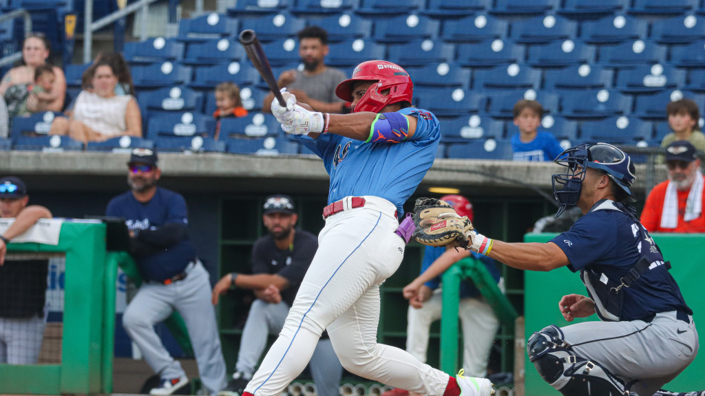 Phillies outfield prospect Victor Cardoza smacks one of his three hits during a Threshers win.