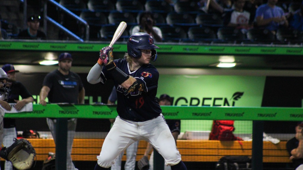 Garret Forrester drives in two but Jacksonville falls short to 8-7 to Memphis Saturday night. (Skylar Catherwood/Jacksonville Jumbo Shrimp)