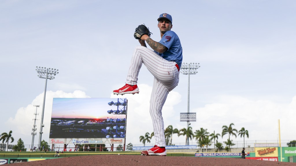 Phillies pitching prospect Tanner Gresham sends a pitch home during an outing with the Clearwater Threshers.