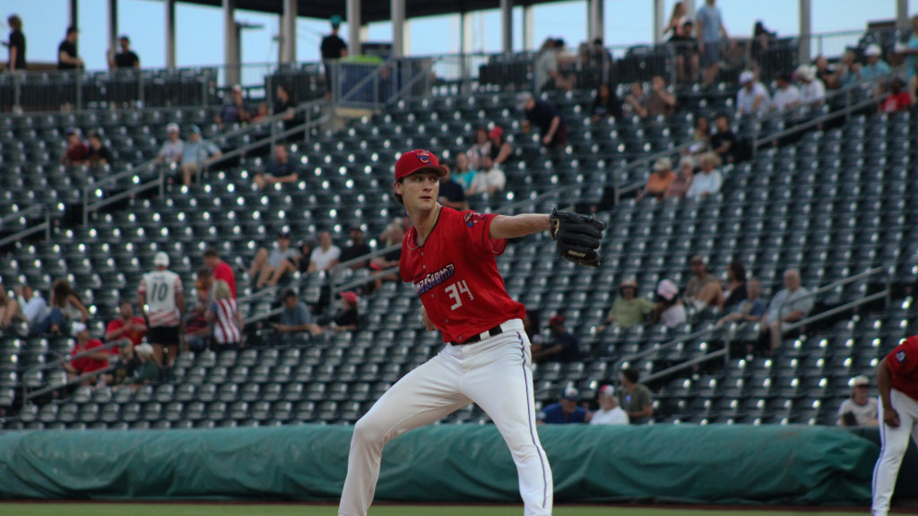 Brandon White strikes out seven over five innings in Jacksonville's 10-4 win over Memphis Thursday night. (Skylar Catherwood/Jacksonville Jumbo Shrimp)