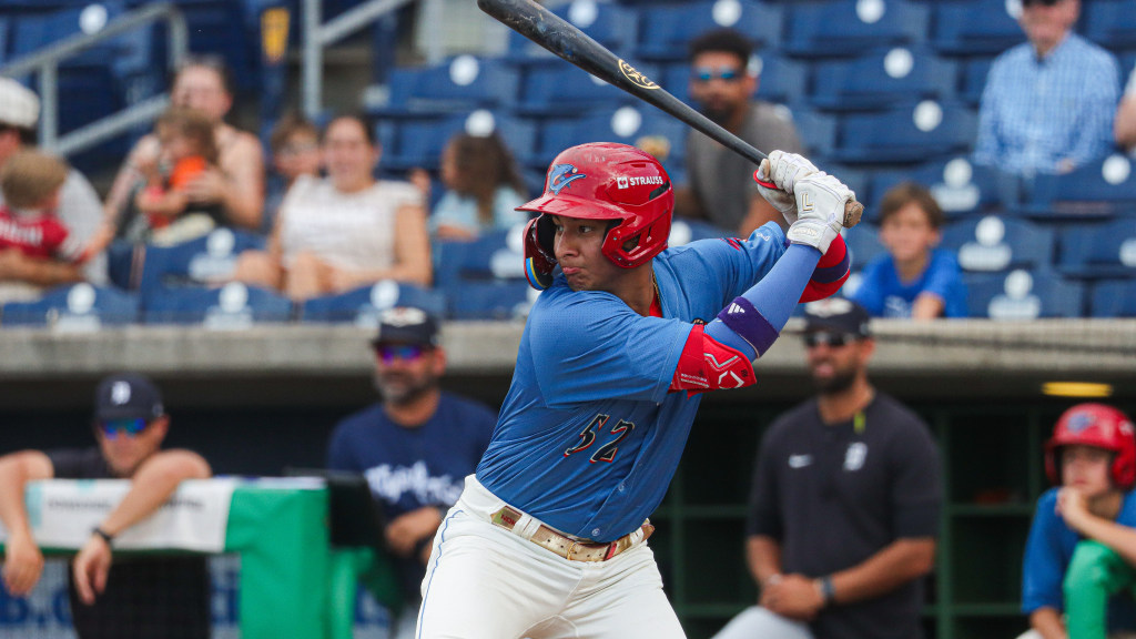 Phillies prospect Nolan Beltran waits on a pitch during a Threshers victory at BayCare Ballpark.