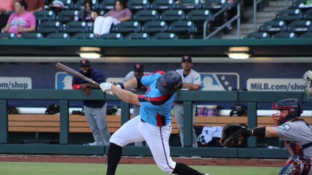 Logan Driscoll drills a two-run homer in the ninth inning but Jacksonville falls short to Scranton/Wilkes-Barre, 6-5. (Skylar Catherwood/Jacksonvile Jumbo Shrimp)