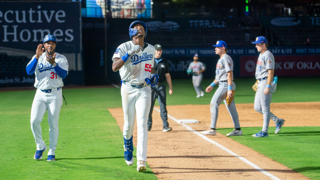 Josue De Paula rounds the bases following his walk-off, three-run homer in the bottom of the tenth inning that gave Tulsa an 8-6 victory over Amarillo on Tuesday night.