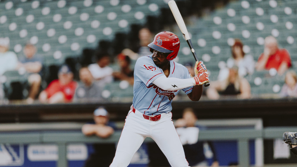 Ivan Johnson eyes a pitch in an at-bat against Toledo.