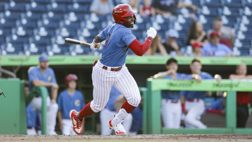 Phillies outfield prospect TJayy Walton smacks a hit during a win for the Clearwater Threshers.