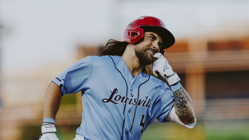Michael Chavis celebrates with his hook celebration after a home run against Indianapolis.