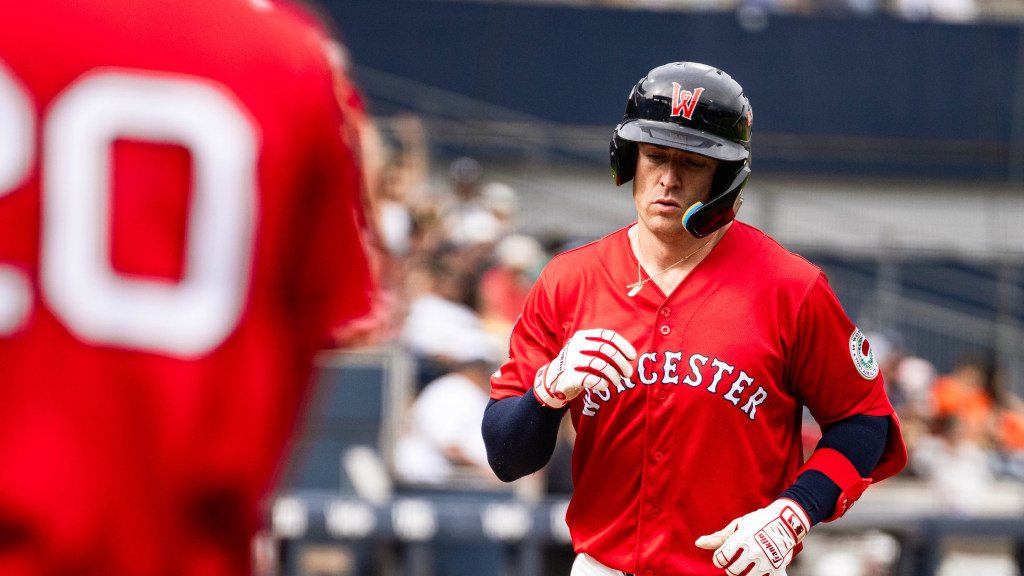 Kristian Campbell (left) crushed 2 homers and Romy Gonzalez (right) also homered, both finishing with 3 hits apiece, to key Worcester’s 13-10 victory over Scranton/Wilkes-Barre on Sunday afternoon at Polar Park.